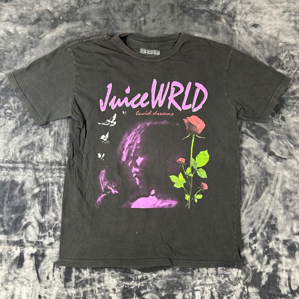 Juice WRLD 999 Club T-Shirt Mens Large Black Lucid Dreams Rose Graphic Tee‎